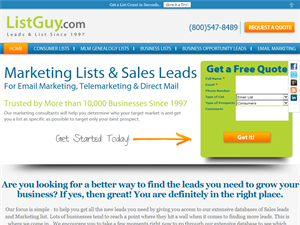 Screenshot of Marketing Databases, Email Lists and Sales Leads