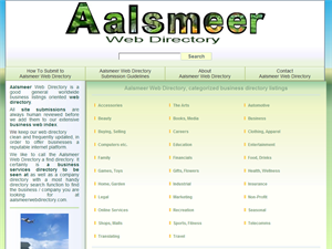 Screenshot of Aalsmeer Web Directory,  categorized business  	directory listings