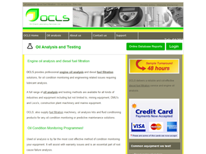 Screenshot of Oil analysis and diesel fuel testing by OCLS