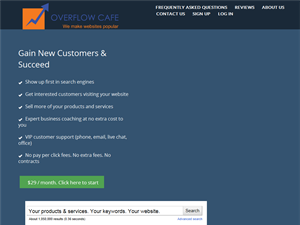 Screenshot of Overflow Cafe Website Advertising