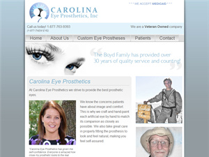 Screenshot of Carolina Eye Prosthetics, North Carolina